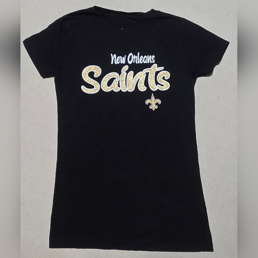 New Orleans Saints Girl T-shirt Size L Glitter Lettering NFL Licensed